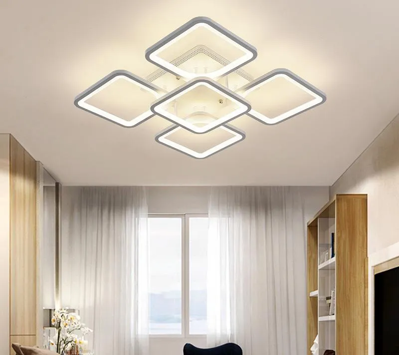 Mẫu trần thạch cao phẳng kết hợp đèn ốp trần 