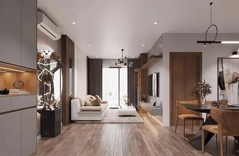 Mẫu trần thạch cao phẳng phòng khách liền bếp