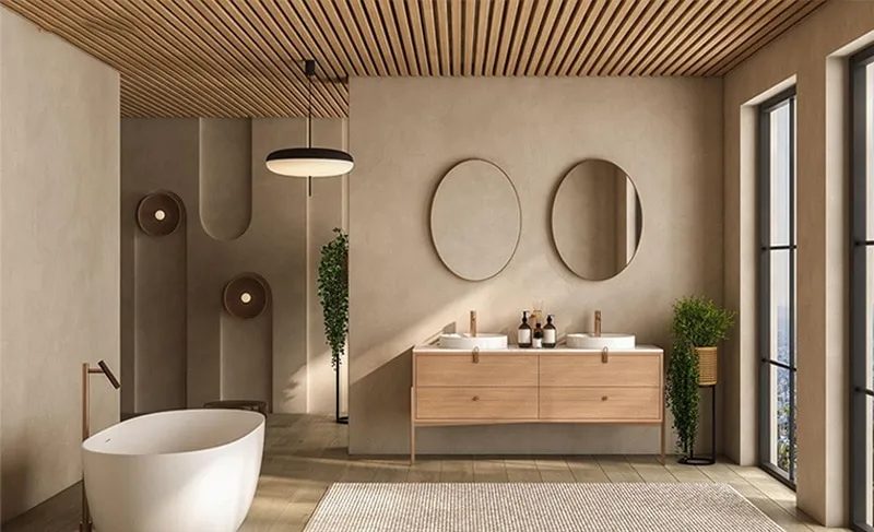 Trần nhựa lam sóng giả gỗ nhà vệ sinh